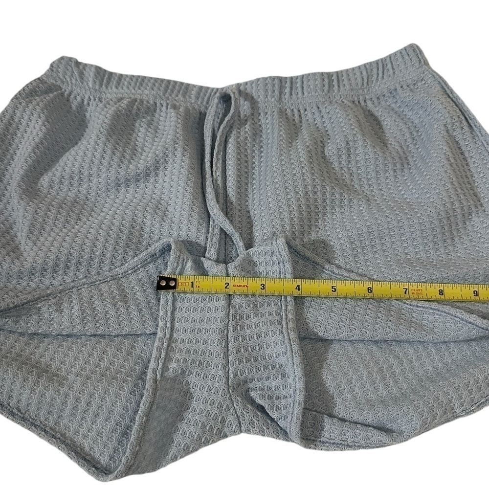 CIDER Long Sleeve Crop Top & Knotted Shorts Lounge Set / Light Blue / Size M - Picture 11 of 13